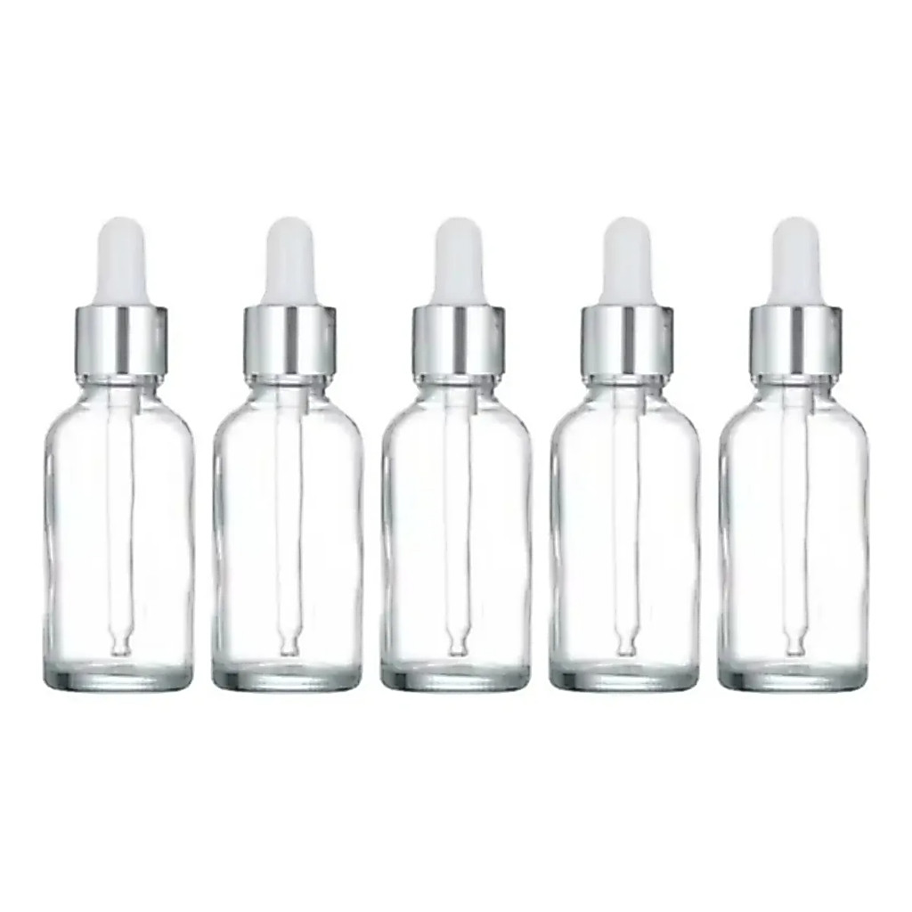 10 Frascos Transp. Conta-gotas Prateado Bulbo Branco - 30ml — imagem 2 de 2