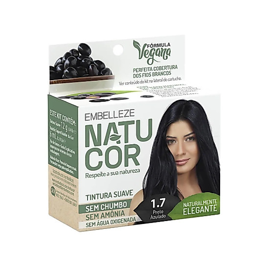 Tinta de Cabelo Permanente Embelleze Natucor - 1.7 Preto Azulado