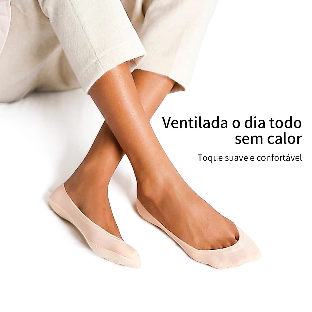 Meia Invisível Feminina Super Elástica Antiderrapante Não Cai Kit 5 10 15 Pares — imagem 2 de 2