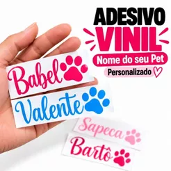 Adesivo Nome Pet Personalizado em Vinil Sem Fundo para Carro, Moto, Pote, Vidro e Parede