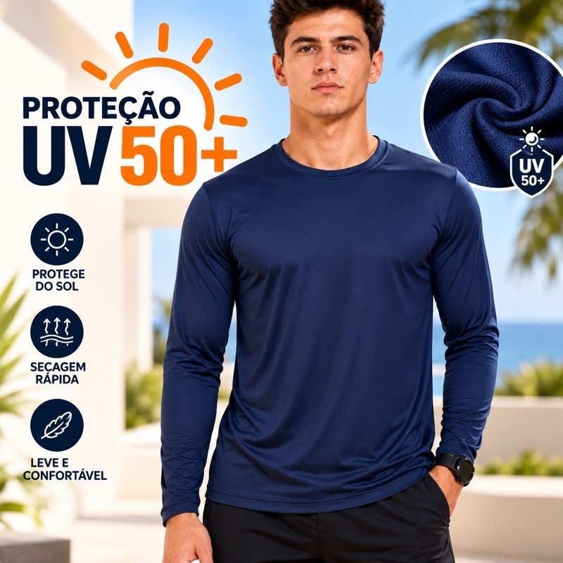 Camisa Masculina blusa UV Segunda Pele Proteção SOLAR Manga Longa Esportiva