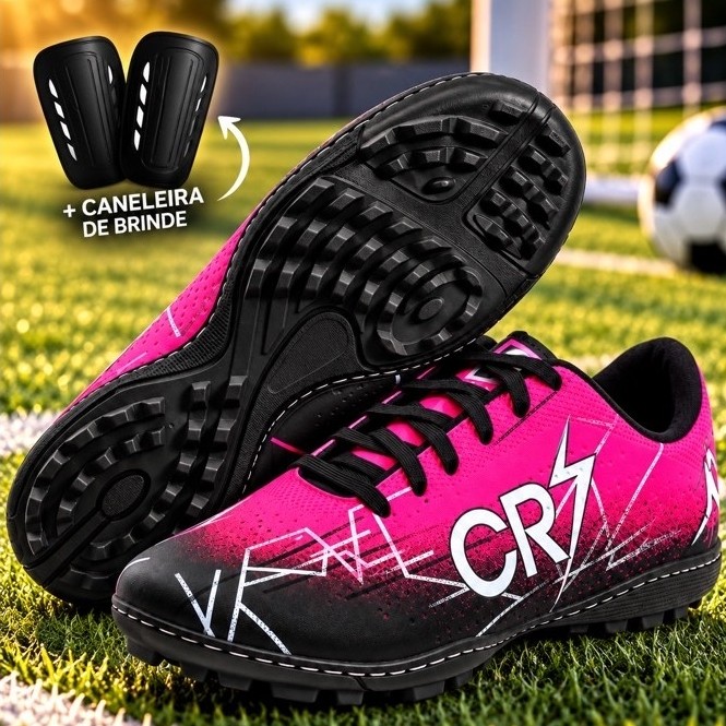 Chuteira Society Masculina Tênis Futebol Campo + Caneleira