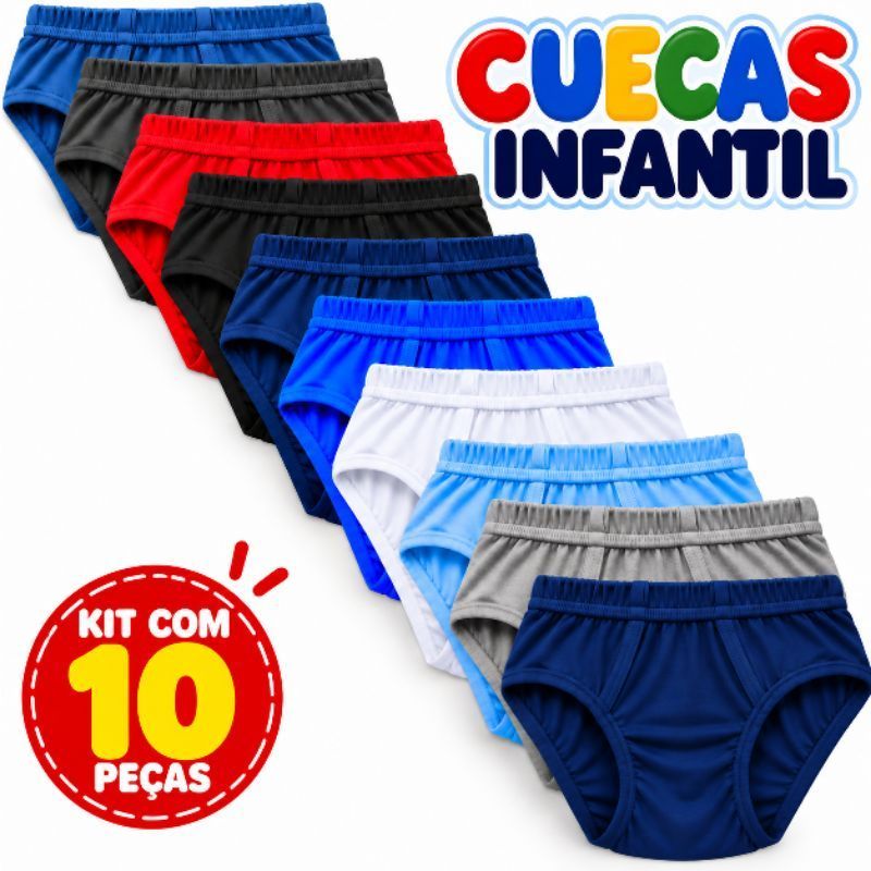 Kit Com 5 Ou 10 Cueca Infantil 100% Algodao  Cores Sortidas