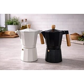 Cafeteira Italiana 6 Xícaras 300ml Alumínio Madeira Creme Preta Fratelli