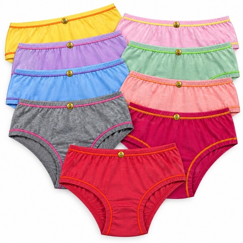 Kit Calcinha Infantil Algodão Premium Menina Confortável Macia Antialérgica 10-5  Sortidas P M G