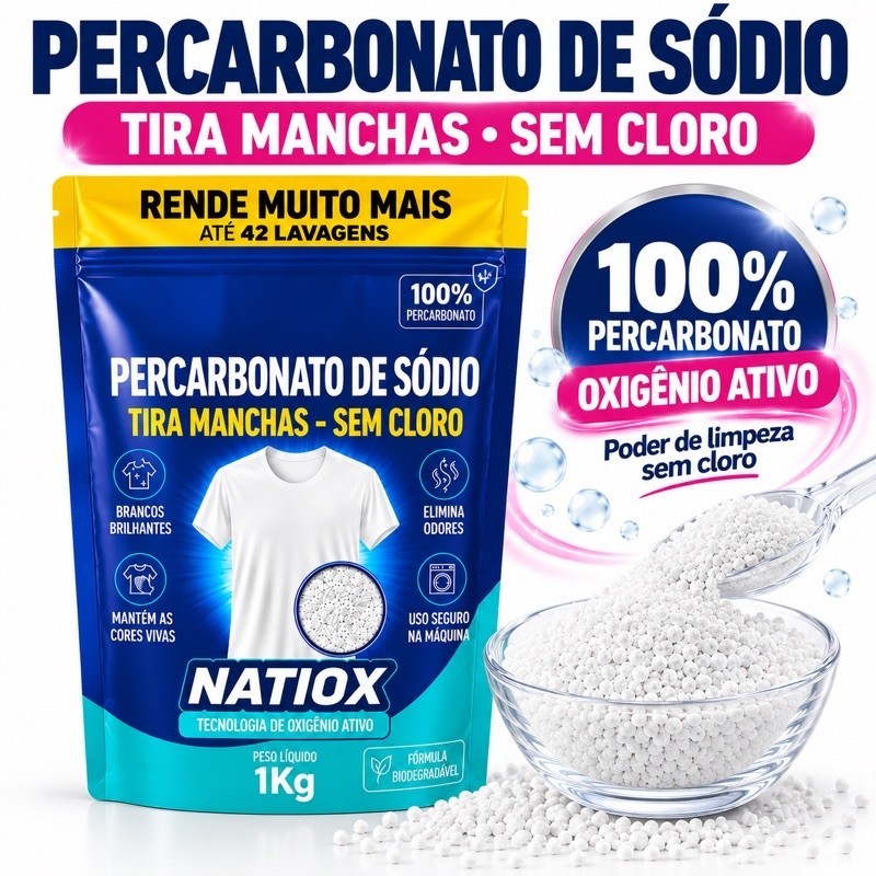 Percarbonato de Sódio 100% Puro Alvejante Sem Cloro Tira Manchas Roupas Brancas e Coloridas
