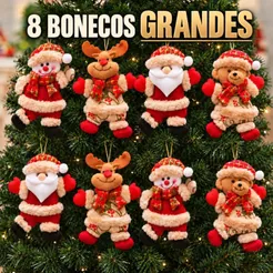 4/8 Enfeites Decoração Árvore de Natal Bonecos Guirlanda Boneco de Neve Papai Noel Alce