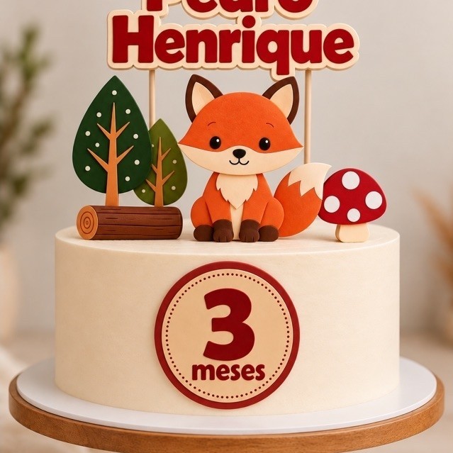 Topo de Bolo Raposinha Bosque Encantado Personalizado