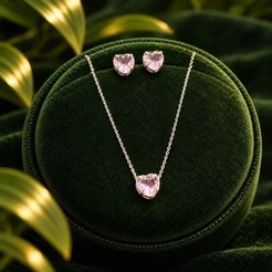 Conjunto Coração Rosa-Claro em Prata 925 – Delicadeza em Tom Rosado