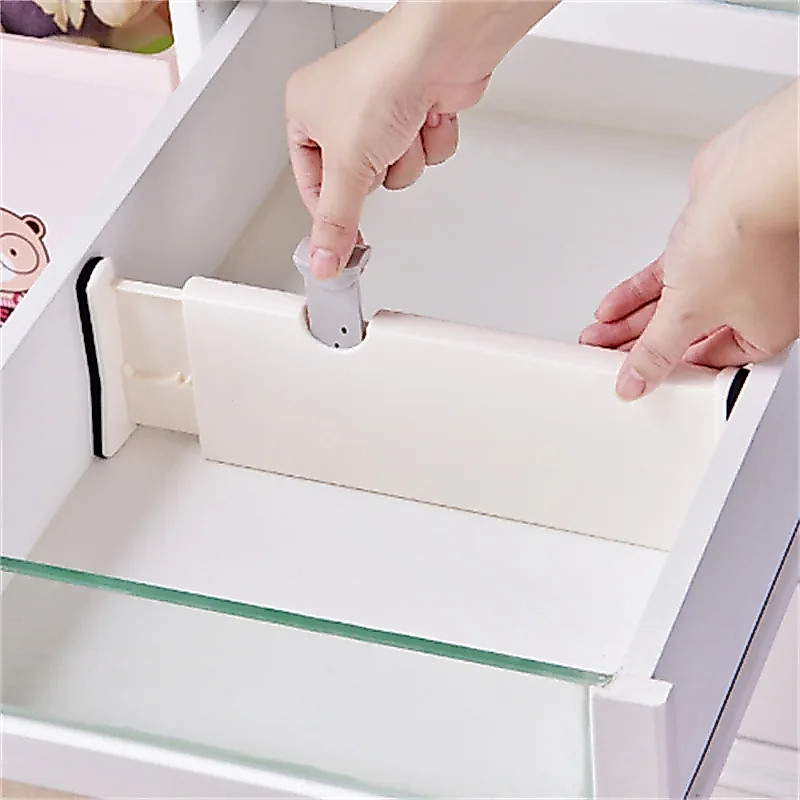 Divisória ajustável em T, organização doméstica, divisória extensível de plástico branco com design criativo