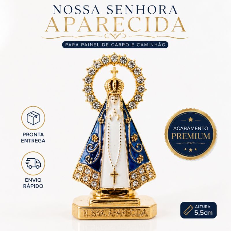 Nossa Senhora Aparecida para Painel Carro Caminhão 5,5cm Imagem Católica Dupla Face com Adesivo Auto Colante