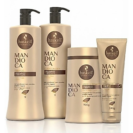 Kit Mandioca Shampoo 1L, Condicionador 1L, Mascara 900g e leave In 240g Haskell (4 itens)
