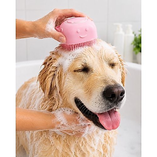 Escova Banho Pets Massageadora Remoção Pelos Silicone Suave Ergonômica 9cm Sortida