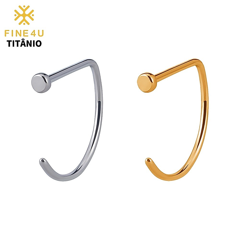 FINE4U Piercing Nariz D-ring Argola 100% Titânio 7-10mm PVD Hipoalergênica