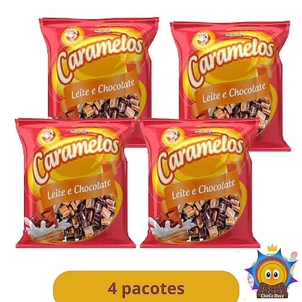 Bala Caramelo Doce Leite e ou Leite com Chocolate Kit Balas Mastigável Macia Pacote 500g Simonetto