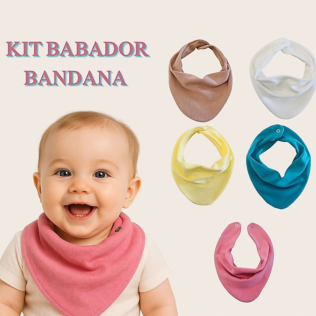 Kit 5 Babadores Bandana Bebê Algodão Suedine