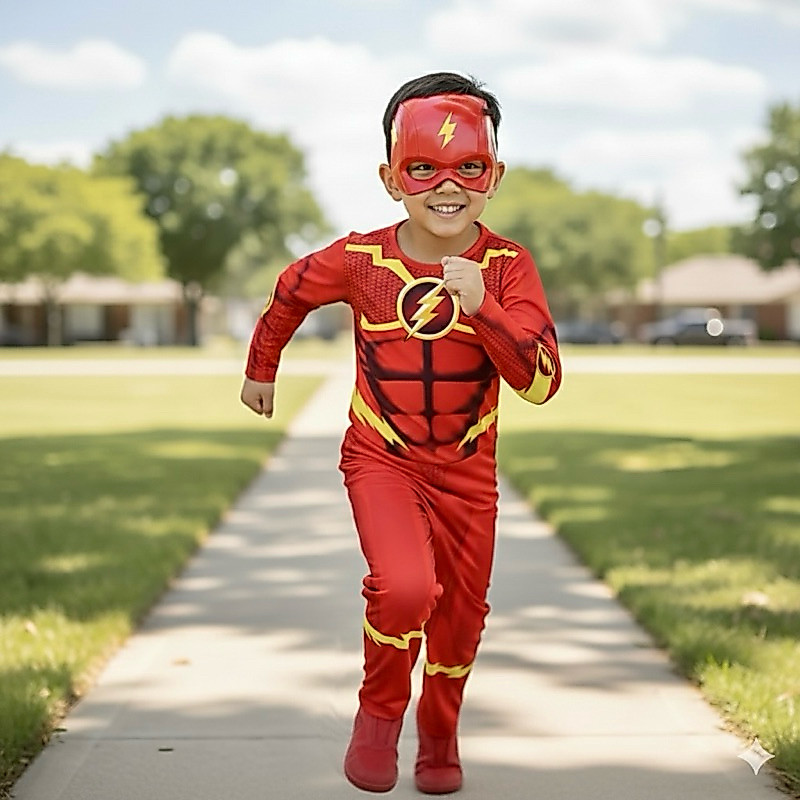 Fantasia Infantil Do Flash Longa com Enchimento e Máscara de Plástico - Super-herói para Crianças