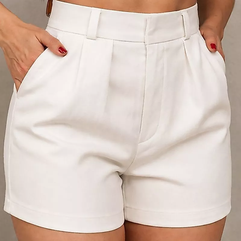 Shorts Feminino de Alfaiataria Com Bolso Sem Cinto Cintura Alta Social Zar — imagem 1