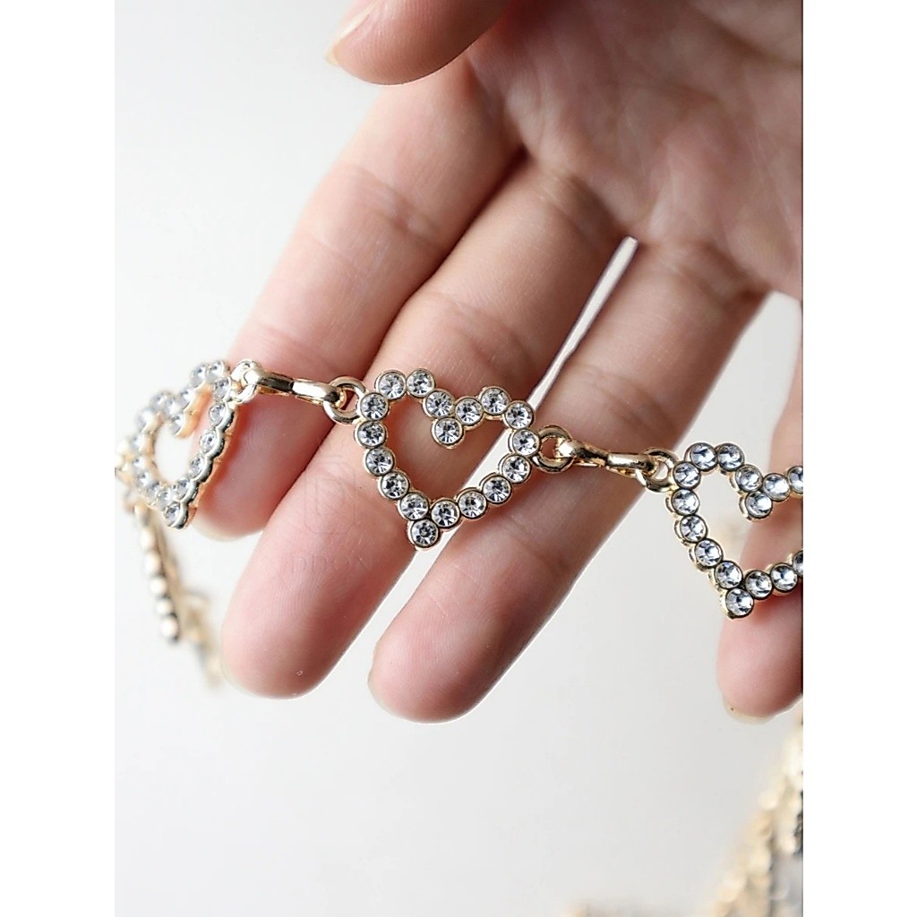 Cinto feminino corrente de festa coração de metal brilhante com diamantes
