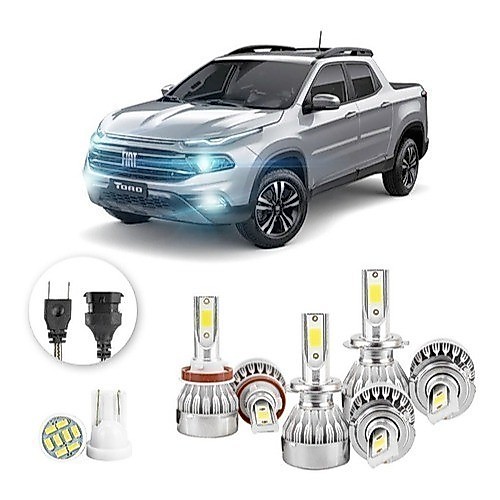 Lâmpadas Ultra Led Fiat Toro 20000lm Alto Baixo e Milha + Pingo Led