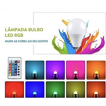 Lampada Bulbo Led Rgbw + Controle E27 Bivolt Abajur Cromoterapia Luz Colorida e Branco