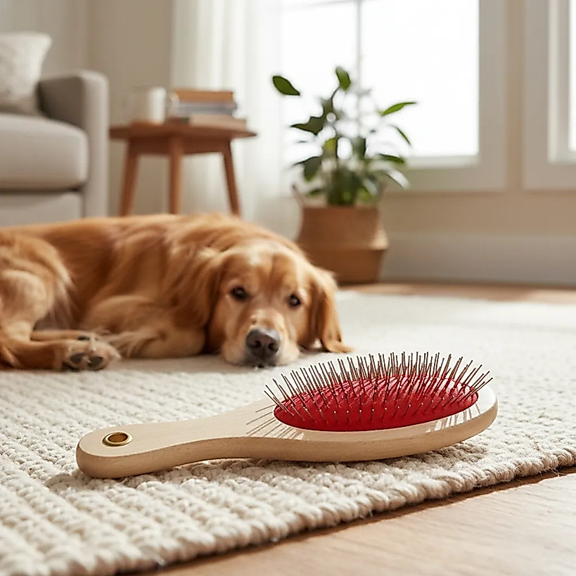 Escova para Pet Sem Bolinha Cachorro Pelo Longo Spitz Lhasa Shitzu Yorkshire Desembaraça Madeira