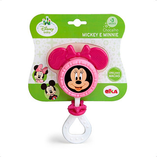 Mordedor e Chocalho Minnie Mouse Disney Rosa Bebê Meninas acima 3 meses Atóxico Plástico  ELKA