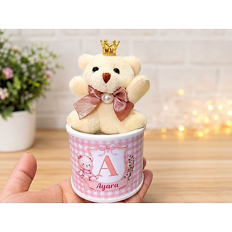 Kit 10 Lembrancinhas Maternidade Personalizada Tubolata Ursinha Princesa Chá Bebê Menina