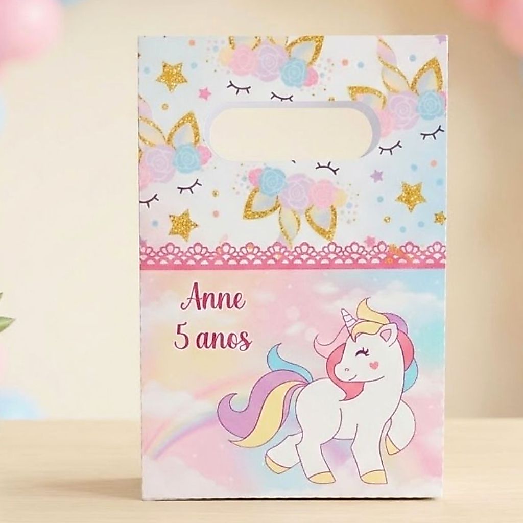 Sacolinha Personalizada Unicórnio Lembrancinha Festa Infantil Pegue e Monte