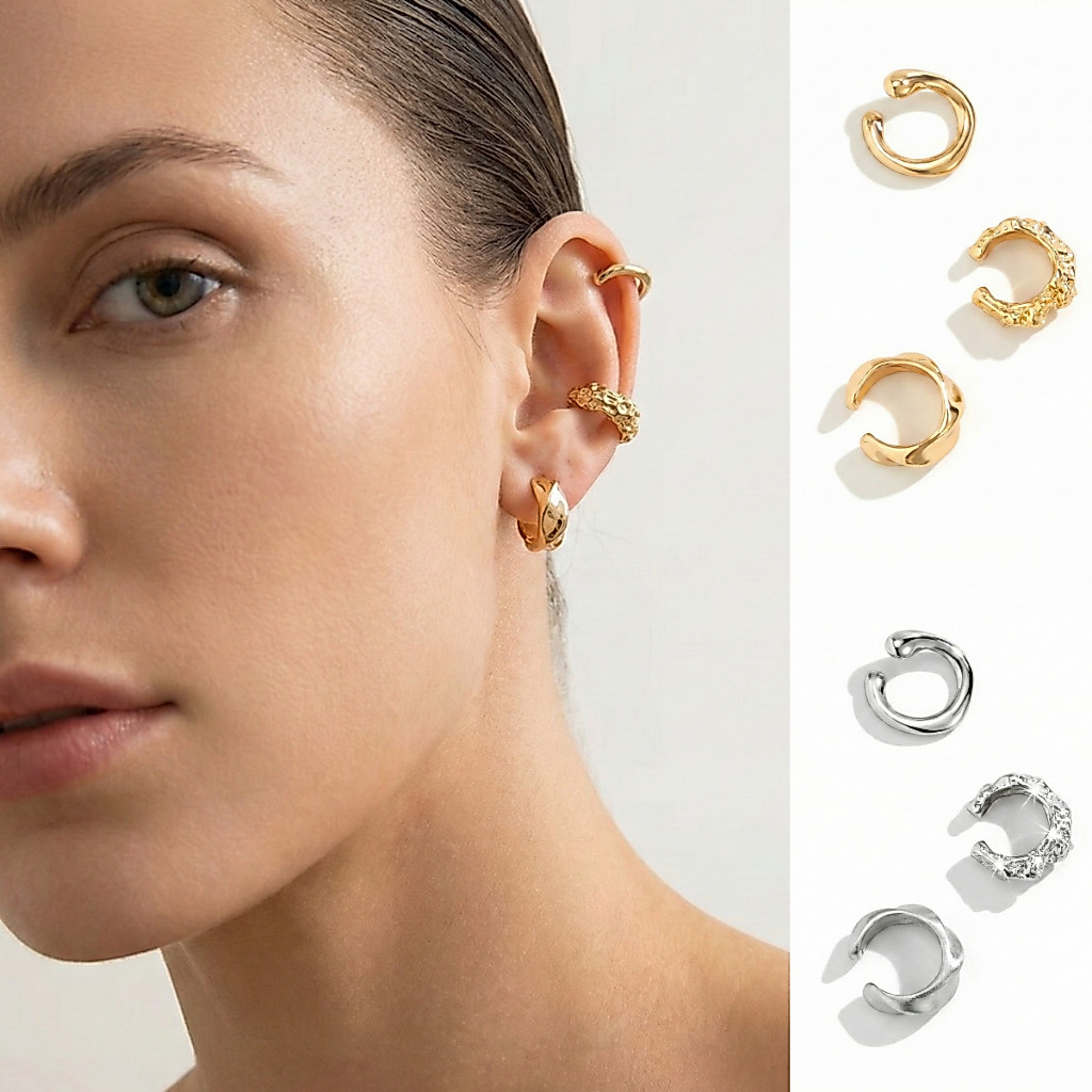 Kit 3 Piercing Fake Orgânico Liso Texturizado Torcido Banhado a Ouro 18k ou Prata 925