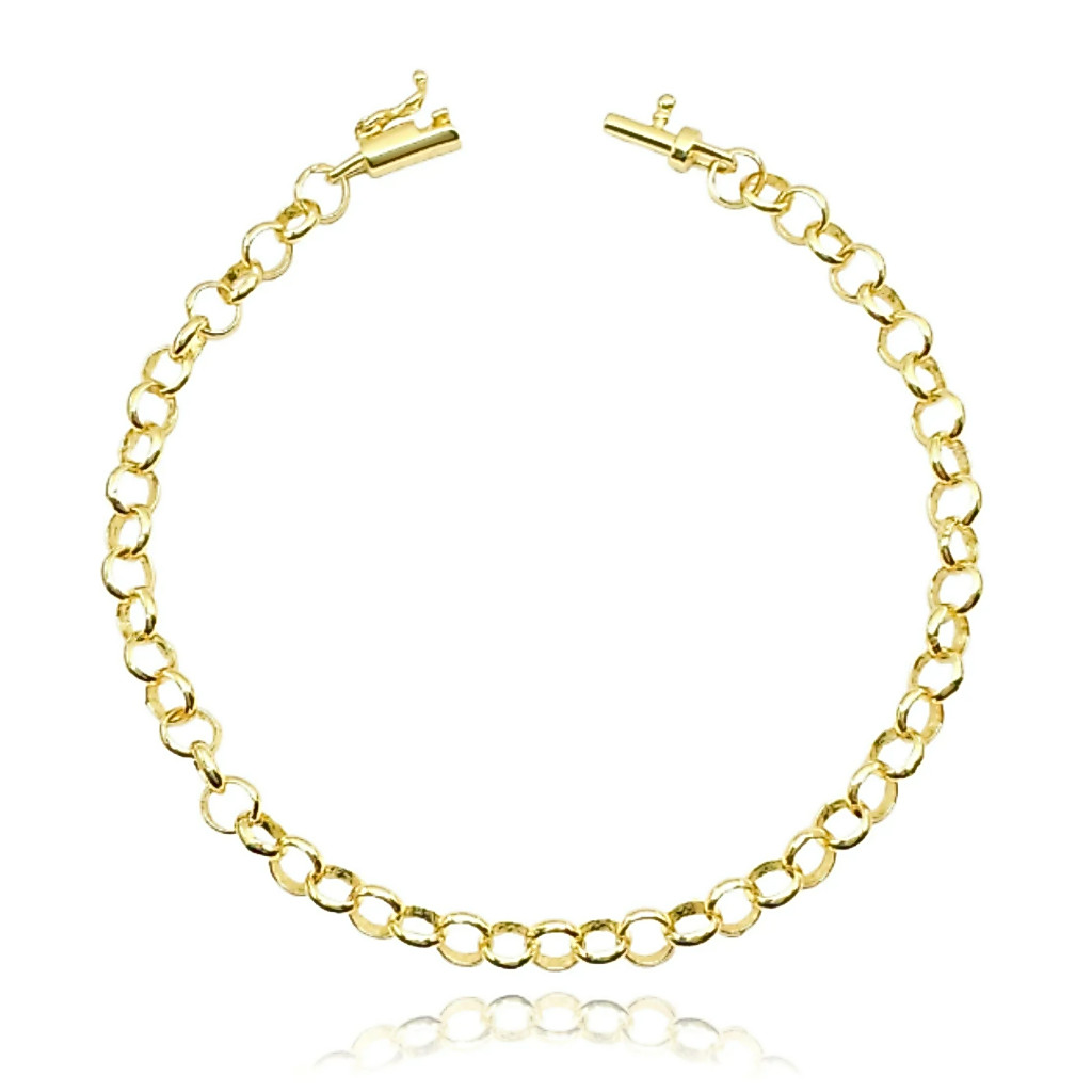 Pulseira Elo Portugues 5mm de Ouro 18k Pulseira Masculina Banhada a Ouro com Fecho Canhão