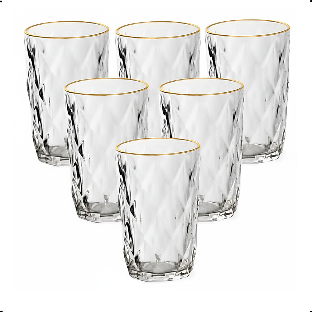 Jogo 6 Copos Diamante Vidro 220ml Cristal