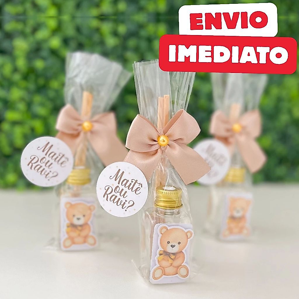 ENVIO RÁPIDO Kit Difusor Ambiente Lembrancinha Chá Revelação Ursinho bege Personalizado b…