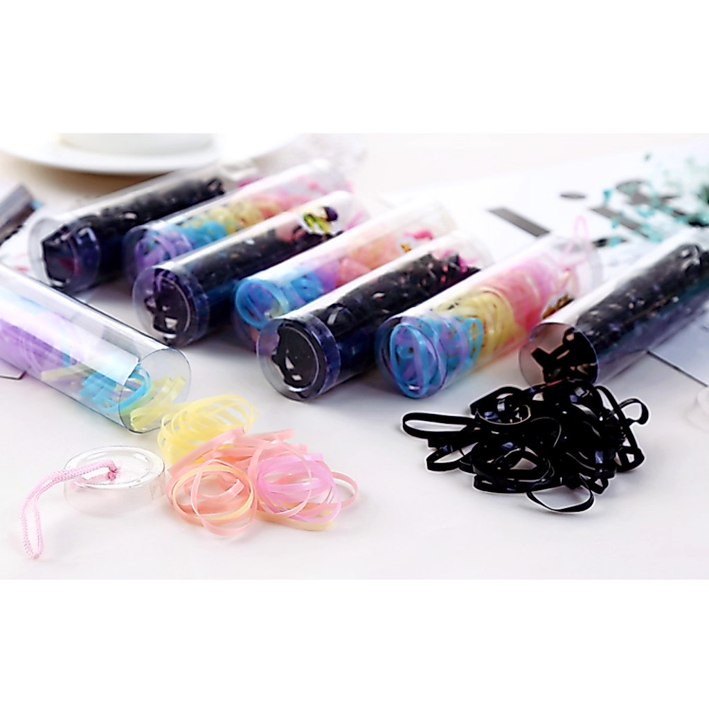 Kit Mini Elásticos de Cabelo em Tubo Transparente Coloridos Pretos xuxinha Infantis Femininos Silicone Penteados Escola