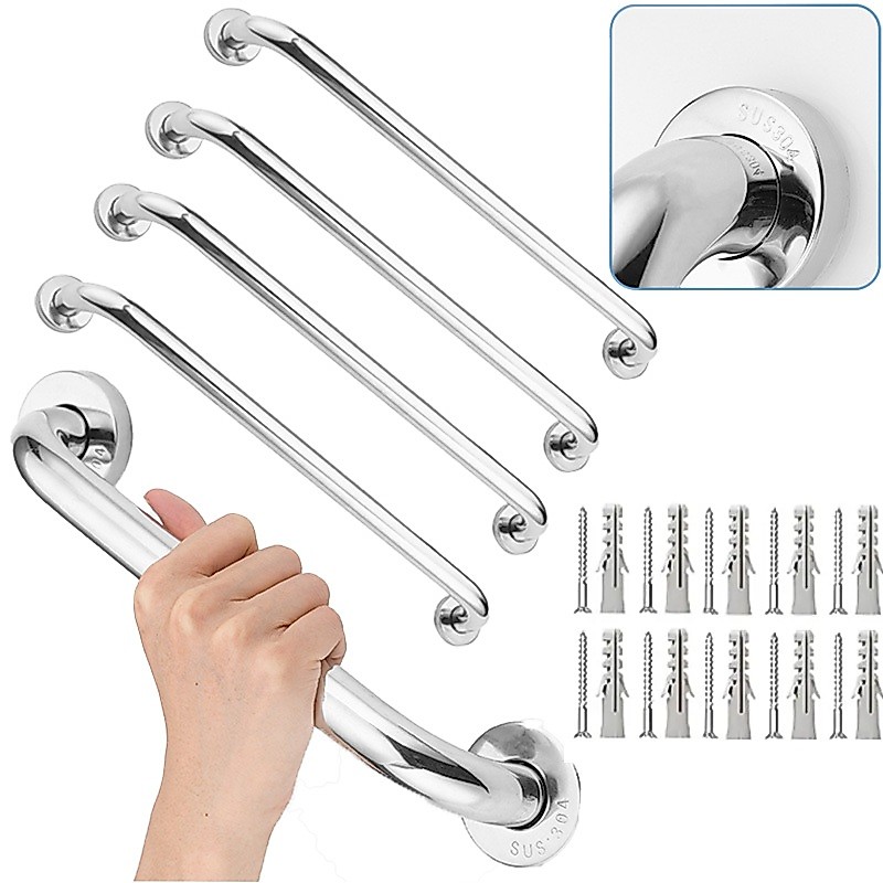 Kit4Barras Apoio Banheiro 60cm Inox Segurança Idosos Acessibilidade Antiderrapante