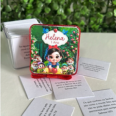 Kit Lembrancinha Branca de Neve Caixinha Versículo Personalizada Festa Infantil Batizado Maternidade