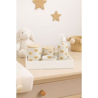 Kit Higiene Bebê de Porcelana Urso | Luxo e Delicadeza para Quarto de Bebê