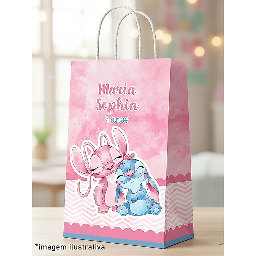 Sacolinha Stitch e Angel | Personalizada | Lembrancinha Festa Sacola Surpresa Bolsinha Bolsa PEGUE E MONTE