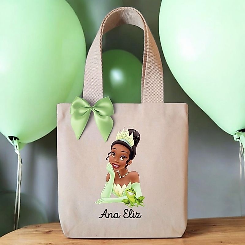 Ecobag sacolinha de tecido para lembrancinhas princesa disney Tiana personalizada