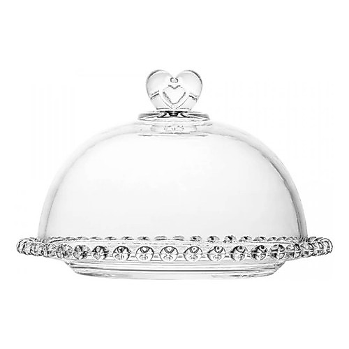 Queijeira De Cristal Com Tampa Coração 19,5 X 13cm / Prato Sobremesa 20cm - Lyor · foto 2