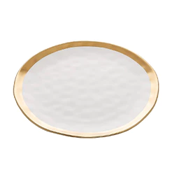 Prato de Sobremesa Wolff de Doce Café 21cm Porcelana Dubai Branco com Dourado Gold Luxo Requintado