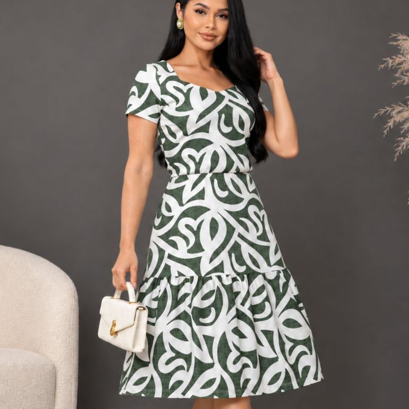 Vestido feminino estampado midi casual verão M G GG XG - Joana