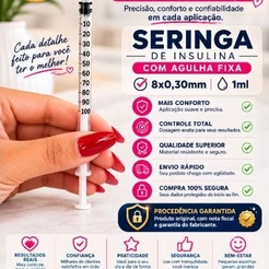Kit De Seringa 8x0,30mm agulha fina e fixa + Álcool Swab