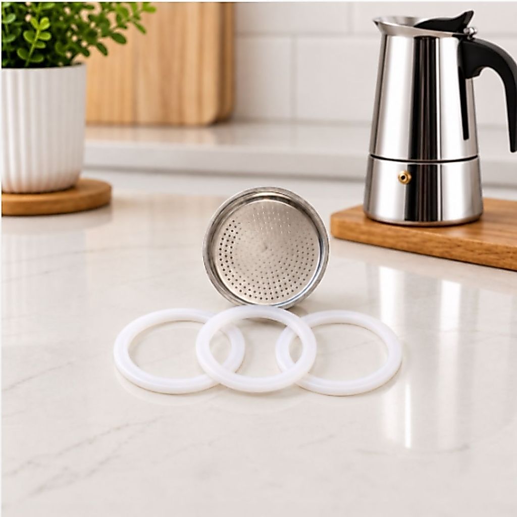 Kit Filtro Cafeteira Italiana 4 Xícaras Vedação Inox Borracha Acessórios Reposição Peças Italiana
