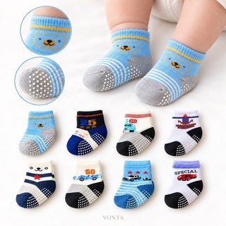 Kit Meias Bebê Infantil 0 a 8 anos Antiderrapante Algodão Macia Estampas Sortidas Menino