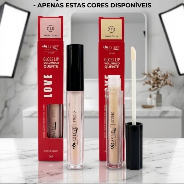 Gloss Labial Max Love Lip Volumoso Quente 5ml Ácido Hialurônico Efeito Volume Brilho Translúcido 151 152