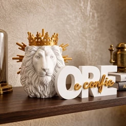 Kit Decorativo Leão de Judá + Ore e Confie 10cm – Enfeite Religioso para Sala Quarto Escritório