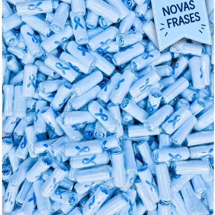 Cápsulas com mensagem motivacional novembro azul embalagem com 50/100 unidades prevenção lembrancinha de campanha médica