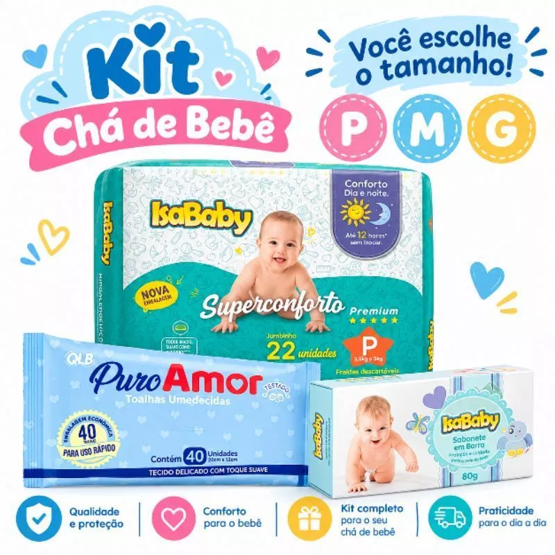 Kit chá de bebê Presente Fralda Isababy + Sabonete + Toalha umedecida