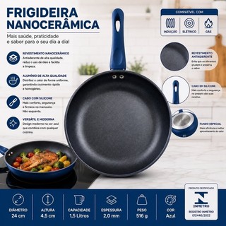 Frigideira cerâmica  revestimento Nanocerâmico 24cm - Azul